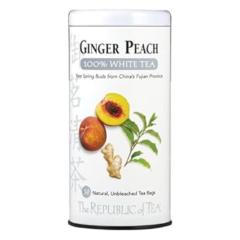 The Republic Of Tea Ginger Peach 100% White Tea, 50 Tea Bags, Fancy Peach And Spicy Ginger Tea
