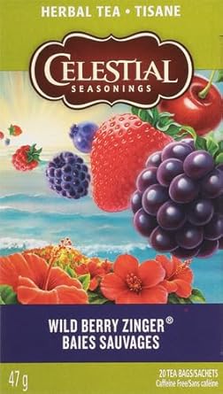 Celestial Seasonings Wild Berry Zinger Herbal Tea, Caffeine Free, 20 Tea Bags Box