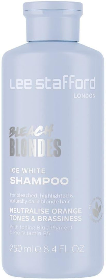 Lee Stafford Blue Toning Shampoo | Bleach Blonde Ice White - Corrects Brassy & Yellow Orange Tones To Silver Platinum, Great For Highlighted, Bleached, & Naturally Dark Hair, No Purple, 250 Ml