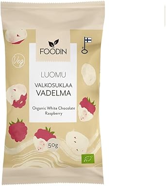 Foodin Organic Raw White Chocolate Raspberry 50G – Vegan, No Added Sugar, Gluten-Free, Handcrafted With Real Raspberries