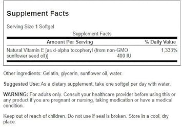 Swanson Natural Vitamin E From Non-Gmo Sunflower Oil 400 Iu (268 Milligrams) 60 Sgels