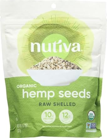 Nutiva Organic Raw Shelled Hemp Seed, USDA, Non-GMO, Non-BPA, Whole 30 Approved, Vegan, Gluten-Free & Keto, 10g Protein and 12g Omegas per Serving for Salads, Smoothies & More, Nutty flavor, 8 Ounce