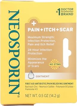 Neosporin Antibiotic Pain-Relieving, Anti-Itch, & Scar Appearance Minimizer Ointment With Neomycin & Bacitracin Zinc, 24-Hour Infection Protection For Minor Cuts, Scrapes & Burns,.5 Oz