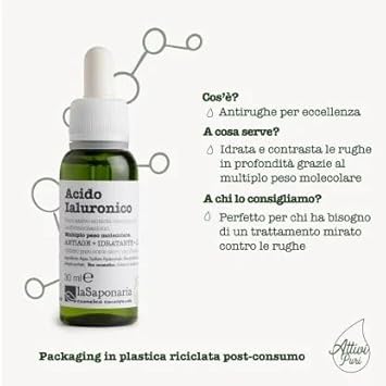 La Saponaria Hyaluronic Acid Serum, Anti-Ageing, Hydration, Moisturiser, All Skin Types, Wrinkles & Fine Lines, Plumping, Natural, Vegan, Cruelty-Free, Recycled Packaging, Organic, 30Ml