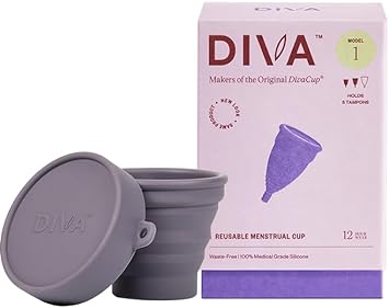 DIVA Cup & Shaker - Medical Grade Silicone Cup for Period Care - Reusable Menstrual Cup with Shaker for On-the-Go Cleansing - Wear Up to 12 Hours - Model 1 (For Medium to Heavy Flow)