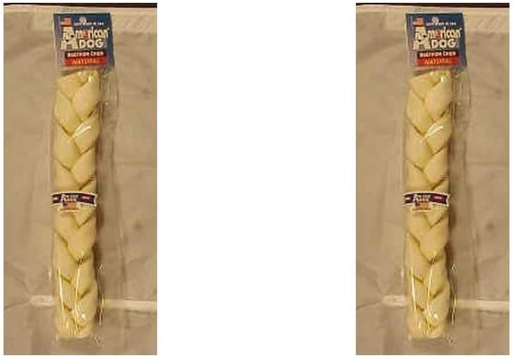 Pet Factory 100% Made in USA Beefhide 12" Braided Stick Dog Chew Treat - Natural Flavor, 1 Count/2 Pack