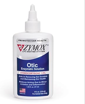 Zymox Otic Enzymatic Solution For Dogs And Cats To Soothe Ear Infections With 1% Hydrocortisone For Itch Relief, 4Oz