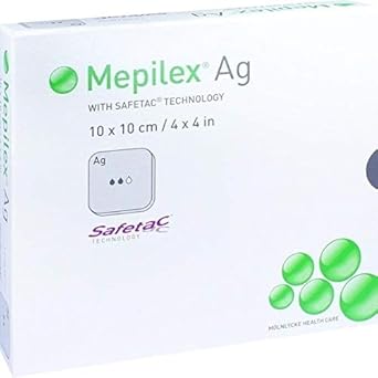 Mepilex 287110 Ag Specialist Foam Antimicrobial Silicone Dressing, Non Bordered, 10 Cm X 10 Cm (Pack Of 5)