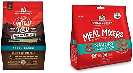 Stella & Chewy's Wild Red Raw Coated Kibble Dry Dog Food Grain Free Ocean Recipe, 3.5lb Bag + Freeze-Dried Raw Meal Mixers Dog Food Topper Savory Salmon & Cod Recipe, 8oz Bag : Pet Supplies