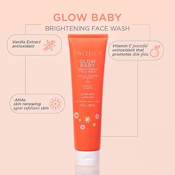 Pacifica Beauty Glow Baby Vitaglow Face Lotion And Brightening Face Wash Set, Skincare, Vitamin C And E, Aha, Exfoliator, Cleanser, Hydrating, Moisturizer, Vegan, 1.7 Fl Oz And 5 Fl Oz (Set Of 2)