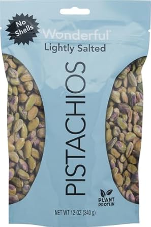 Wonderful Pistachios No Shells, Lightly Salted Nuts, 12 Ounce Resealable Bag, Protein Snacks, Gluten Free, Healthy Snack