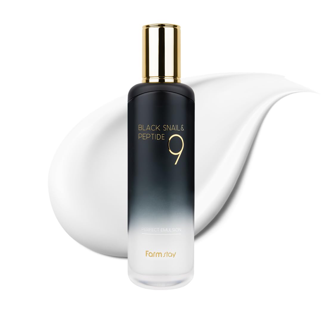 Farmstay Black Snail & Peptide 9 Perfect Emulsion, Snail Mucin Moisturizer For Elastic & Glow Skin, Hydrating & Soften, Anti-Aging, Skin Barrier Repair, For Women & Men, Korean Skin Care, 4.05 Fl.Oz