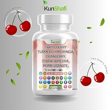 Kun Shafi Tart Cherry Extract Capsules 20,000Mg With Turmeric 8000Mg Moringa 4000Mg Cranberry 2000Mg Chanca Piedra Celery Quercetin Acv Pomegranate L Selenomethionine - Uric Levels - 120 Ct : Health & Household