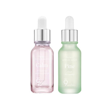 9 Wishes Calm & Pine Ampoule Serum Set - Skin Relief Soothing Calming Refining Purifying Repairing Skin - Pore Reducer Minimizer - Sebum Control Reducing Dead Skin Cells