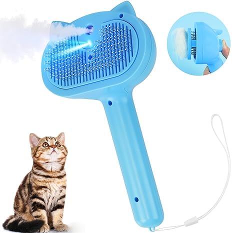 Electric Cat Grooming Brush | 4-in-1 Steam Shedding and Pet Hair Removal Comb with Misting and Quick Release, Perfect for Indoor Cats and Dogs