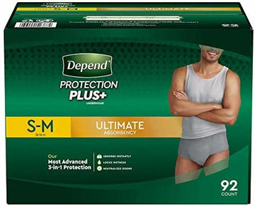 Depend Protection Plus Ultimate Max Absorbency 3-in-1 SureFit Flexible Underwear for Men:92 count, S-M