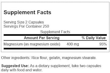 Swanson Magnesium Bone & Muscle Health Mood Support 200 Milligrams (2 Caps Per 400 Mg Serving Magnesium Oxide) 500 Capsules (2 Pack)