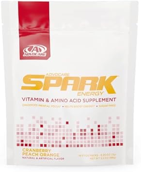 Advocare Spark Vitamin & Amino Acid Supplement - Focus & Energy Drink Powder Mix With Vitamin A, B-6, C & E - Also Includes L-Carnitine & L-Tyrosine - Cranberry Peach Orange, 14 Stick Packs