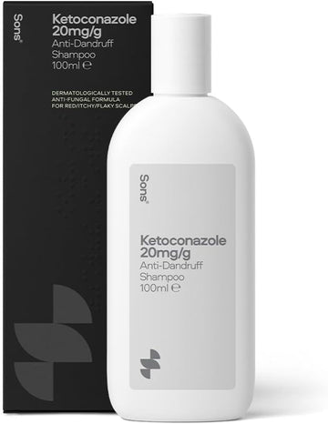 Sons Ketoconazole 20Mg/G Shampoo For Dandruff. Treats & Prevents Seborrheic Dermatitis, Scalp Psoriasis, Tinea Infections. Antifungal Formula. 100Ml. 1-Month Supply. Made In Europe