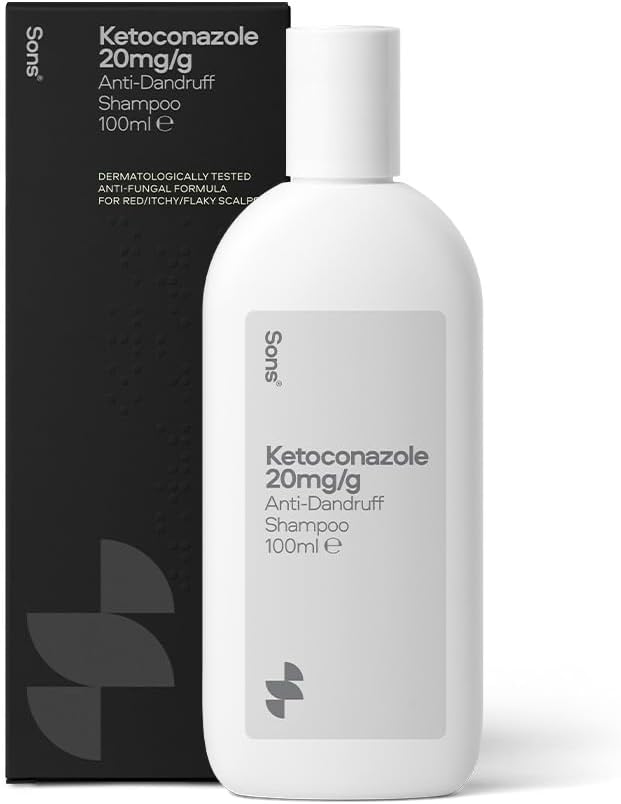 Sons Ketoconazole 20Mg/G Shampoo For Dandruff. Treats & Prevents Seborrheic Dermatitis, Scalp Psoriasis, Tinea Infections. Antifungal Formula. 100Ml. 3 Month Supply. Made In Europe