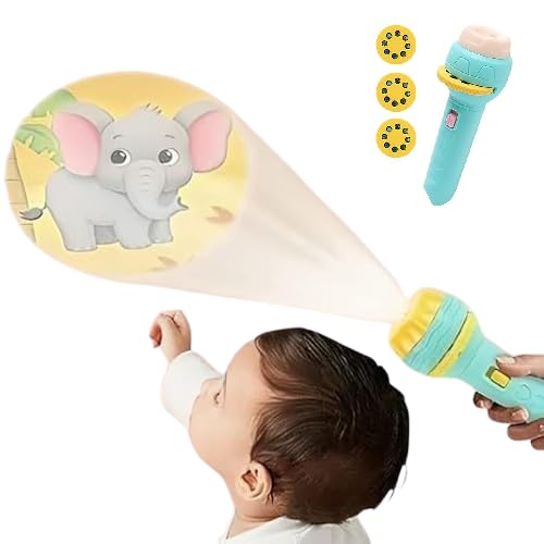 Slide Projector Flashlight for Kids - Interactive Zoomable Image Projection Toy with 7 Cards & 56 Projections, Educational Learning Toy for Babies