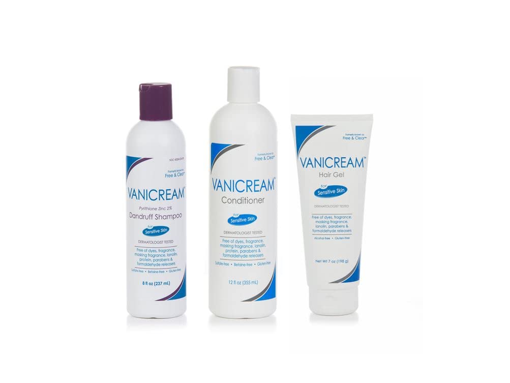 Vanicream Dandruff Shampoo (8 Oz), Conditioner (12 Oz) & Hair Styling Gel (7 Oz)