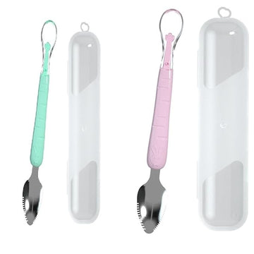 Soft Silicone Baby Feeding Spoons with Storage Box | Dual-End Design for Fruits & Purees (2 Pcs with Box)