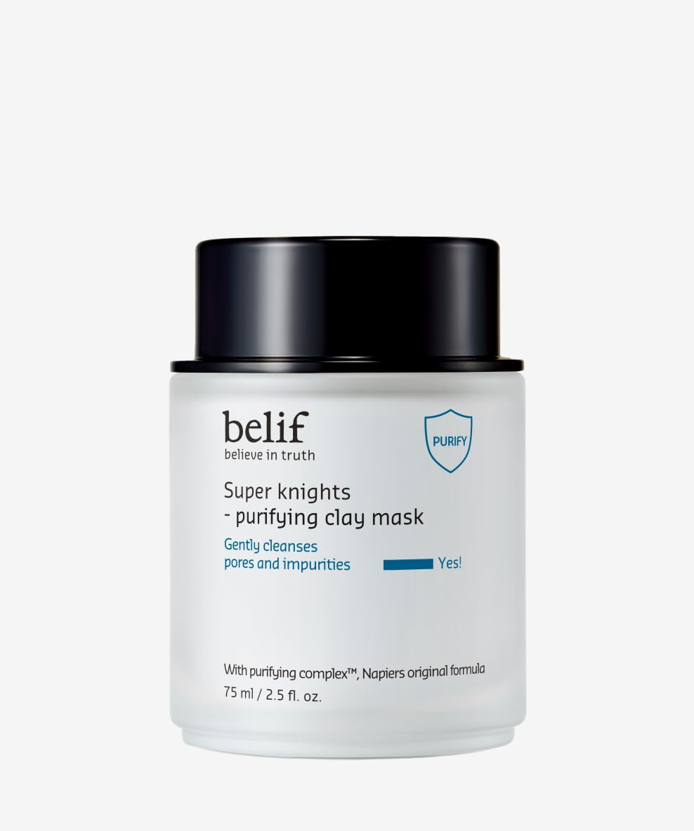 Belif Super Knights Purifying Clay Mask, Hyaluronic Acid & Glycerin, Hydrating Wash Off Clay Face Mask, Pore Cleansing & Care, Targets Dryness, Oiliness & Uneven Texture, Korean Skin Care