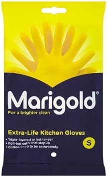 Marigold Unisex Gloves, Extra Life Kitchen Gloves Small, Yellow (Pack Of 2)