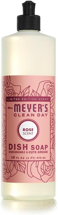 Mrs. Meyer's Liquid Dish Soap Rose Scented, 16 OZ. (Pack of 6)