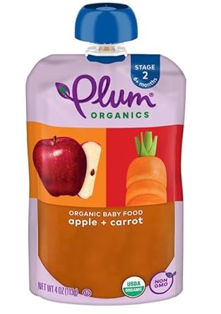 Plum Organics Stage 2 Organic Baby Food - Apple And Carrot - 4 Oz Pouch (Pack Of 12) - Organic Fruit And Vegetable Baby Food Pouch