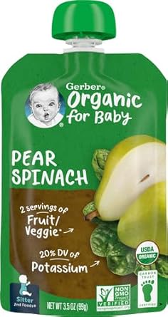 Gerber Organic Pear Spinach Baby Food, 3.5 Oz Pouch