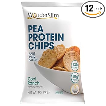 Wonderslim Pea Protein Snack Chips, Cool Ranch, 130 Calories, 10G Protein, Gluten Free (12Ct)