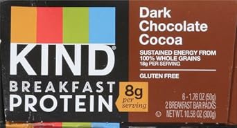 Kind Breakfast, Healthy Snack Bar, Dark Chocolate Cocoa, Gluten Free Breakfast Bars, 8G Protein, 1.76 Oz Packs (6 Count)