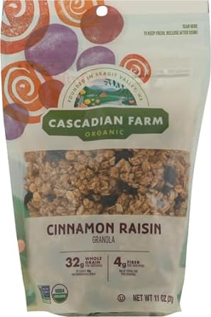 Cascadian Farm Organic Granola, Cinnamon Raisin Cereal, Resealable Pouch, 11 oz