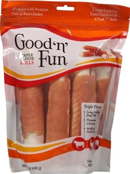 Good'N'Fun Triple Flavor 7 Inch Rolls, Chews For Dogs, 6 Count (Pack Of 1)