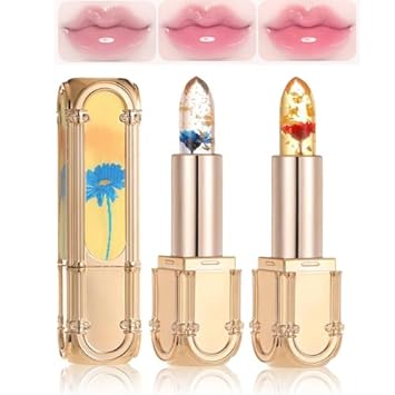 Yulyoie 2Pcs Color Changing Lipstick, Crystal Jelly Flower Lipstick, Long-Lasting Moisturizing, Red