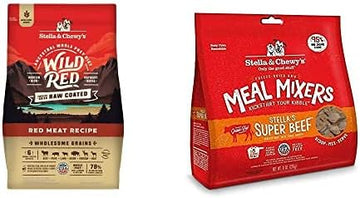 Stella & Chewy's Wild Red Raw Coated Kibble Dry Dog Food Wholesome Grains Red Meat Recipe, 3.5lb Bag + Freeze-Dried Raw Meal Mixers Dog Food Topper Stella's Super Beef Recipe, 8oz Bag : Pet Supplies