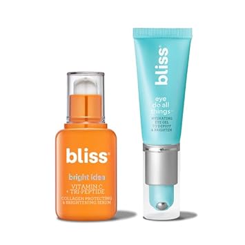 Bliss Serum and Eye Cream 2pc Set: Bliss Bright Idea Vitamin C + Tri-Peptide Brightening Serum - 1 Fl Oz - Hydrating Illuminating Face Cream with Peptides and Eye Do All Things Hydrating Eye Cream