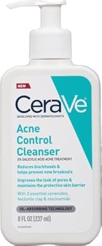 Cerave Acne Treatment Face Wash | Salicylic Acid Cleanser With Purifying Clay, Niacinamide, And Ceramides | Pore Control And Blackhead Remover | 8 Ounce