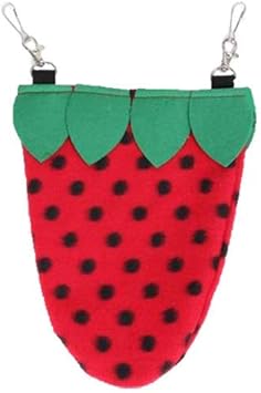 Exotic Nutrition Strawberry Nest Pouch - Hanging Fleece Bed - For Sugar Gliders, Hamsters, Degus, Squirrels, Rats, Mice, Marmosets, Chinchillas, Gerbils & Other Small Animals