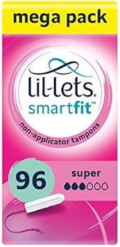 Lil-Lets Non-Applicator Super Tampons X 96, (6 Packs Of 16 Tampons), For Medium To Heavy Flow, 3 Droplets, Plant-Based, Smartfit™ Non-App Tampon