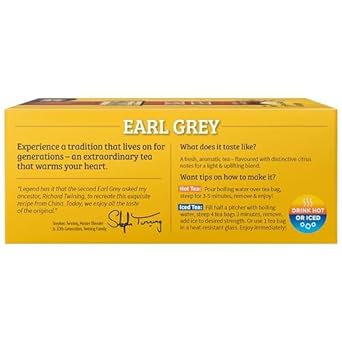 Twinings Earl Grey Black Tea, 100 Individually Wrapped Tea Bags, Flavoured With Citrus And Bergamot, Caffeinated, Enjoy Hot Or Iced