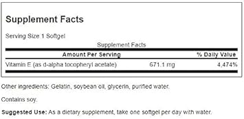 Swanson Vitamin E - Natural Vitamin Supplement Promoting Cardiovascular Health - Natural Formula Delivering Essential D-Alpha Tocopherols - (100 Softgels, 1000 Iu Each)