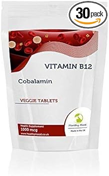 Vitamin B12 1000Mcg Cobalamin Veggie Health Food Supplement 30 Tablets Pills Cell Replication Nutrition Supplements Healthy Mood