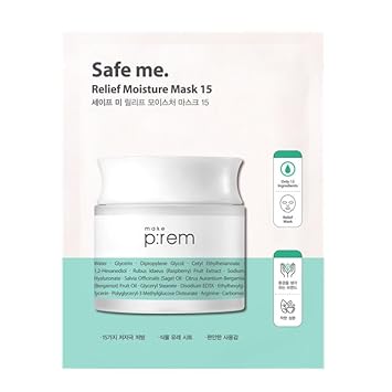 Make P:Rem Safe Me. Relief Moisture Mask 15, Hydrating Sheet Mask With Natural Ingredients, Enriched With Hyaluronic Acid For Comfort And Glow, Korean Skin Care, 0.84 Fl.Oz. (25Ml) X 10Ea : Beauty & Personal Care