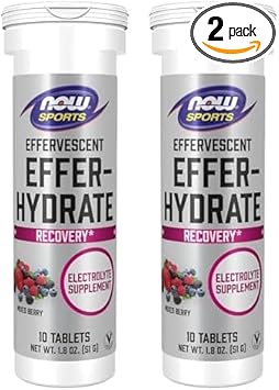 Now Sports Nutrition, Effervescent Effer-Hydrate, Electrolyte Supplement, Recovery*, Mixed Berry, 10 Tablets (Pack Of 2)