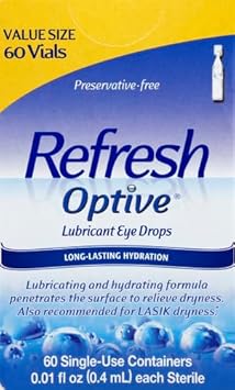 Refresh Optive Lubricant Eye Drops, Preservative-Free, 0.01 Fl Oz Single-Use Containers, 60 Count