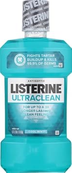 Listerine Ultraclean Oral Care Antiseptic Mouthwash, Everfresh Technology To Help Fight Bad Breath, Gingivitis, Plaque & Tartar, Ada-Accepted Tartar Control Oral Rinse, Cool Mint, 1 L