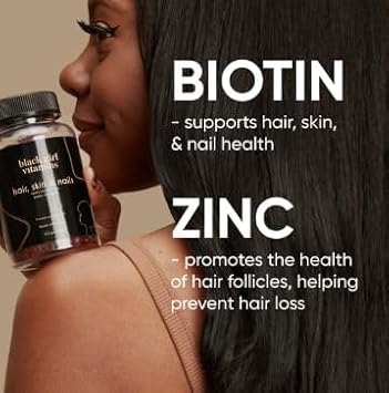 Black Girl Vitamins - Hair, Skin, And Nails Gummies With Biotin (6000 Mcg), Zinc, Gelatin Free, Vitamin A, And Vitamin E - Gluten-Free. Made In The Usa (Strawberry, 60 Count) 30 Day Supply : Health & Household